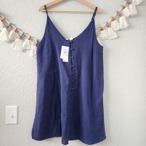 Roxy Blue Gauzy Knit Button Down Sleeveless Lined Mini Dress Beachy Boho NWT L